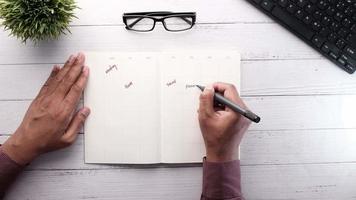 Close up of man hand writing on notepad video