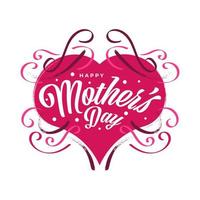 Happy Mother's Day Lettering with Cute Red Heart Illustration. Mothers Day Typography with Doodle Style. Can be Used for Greeting Card, Poster, Banner, or T Shirt Design vector