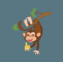 A Monkey Hanging In Tree Branch Cartoon Vector