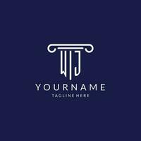 WJ logo monogram with pillar shape designs vector