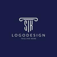 SK logo monogram with pillar shape designs vector