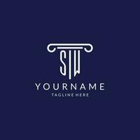 SW logo monogram with pillar shape designs vector
