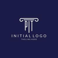 PT logo monogram with pillar shape designs vector