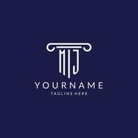 MJ logo monogram with pillar shape designs vector