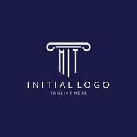 MT logo monogram with pillar shape designs vector