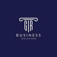 GR logo monogram with pillar shape designs vector
