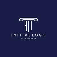 AT logo monogram with pillar shape designs vector