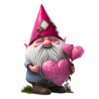 Valentin journée gnome avec rose cœur png