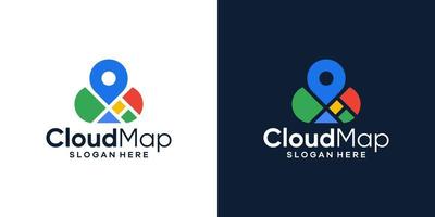 Cloud logo design template with map pin location graphic design vector illustration. Symbol, icon, creative.