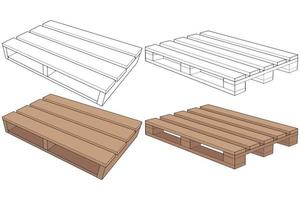 Set of Wooden pallet vector illustration on black background . Isolated isometric wood container. Isometric vector wooden pallet.