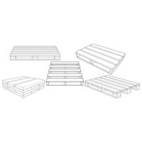 Set of wooden pallet vector illustration on white background . Isolated isometric outline wood container. Isometric vector outline wooden pallet.