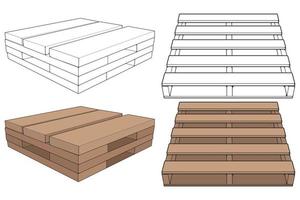 Set of Wooden pallet vector illustration on black background . Isolated isometric wood container. Isometric vector wooden pallet.