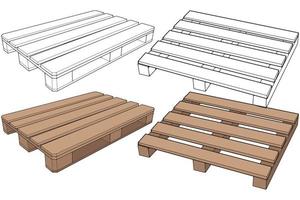 Set of Wooden pallet vector illustration on black background . Isolated isometric wood container. Isometric vector wooden pallet.