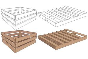 Set of Wooden pallet vector illustration on black background . Isolated isometric wood container. Isometric vector wooden pallet.