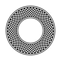 Abstract checkered circle frame vector art. Black and white alternating squares chessboard circular border. Round checkerboard tiles logo.