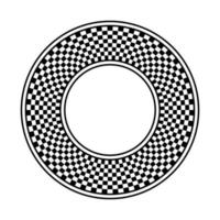 Abstract checkered circle frame vector art. Black and white alternating squares chessboard circular border. Round checkerboard tiles logo.