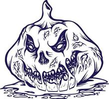 escalofriante monstruo zombi cara calabaza logo ilustraciones monocromo vector