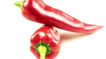 fresco rosso Pepe la verdura, rosso peperoni rotante su un' isolato bianca sfondo video