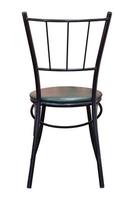 Back View of Black Metal Chair with Leather Seat Isolated on White Background with Clipping Path photo