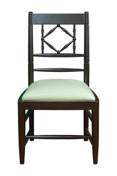 frente ver de de madera silla con cuero asiento aislado en blanco antecedentes con recorte camino foto