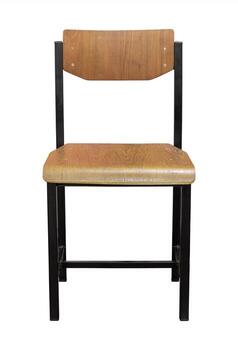 frente ver de metal silla con de madera asiento aislado en blanco antecedentes con recorte camino foto