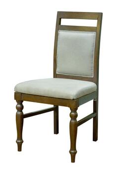 de madera silla con tela asiento aislado en blanco antecedentes con recorte camino foto