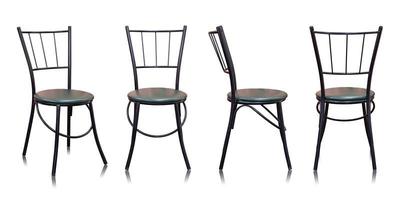 conjunto de negro metal silla con cuero asiento aislado en blanco antecedentes foto