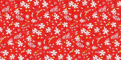 Premium floral pattern illustration. Abstract flower and leaf crowded style. Beautiful chabi chic flower on red background. Find fill pattern on swatches