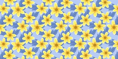 amarillo flor sin costura modelo en azul antecedentes. llenar modelo en muestras vector