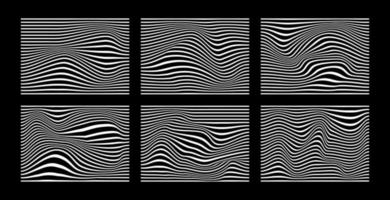 Black and white abstract waves line stripe vector illustration set. Optical art wavy background. Collection of striped lines illusion pattern.