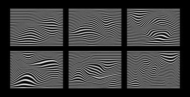 Black and white abstract waves line stripe vector illustration set. Optical art wavy background. Collection of striped lines illusion pattern.