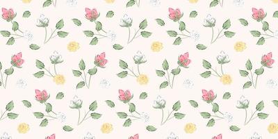 Seamless of floral pattern. Pink rose and leaf repeated pattern. Fill pattern on swatches vector