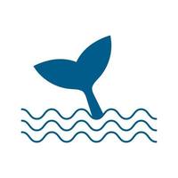 Whale tail with ocean waves. Flat vector illustration on white background.