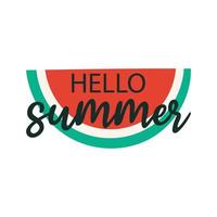 Juicy retro colorful watermelon slice with hello summer lettering. Cartoon vector illustration.