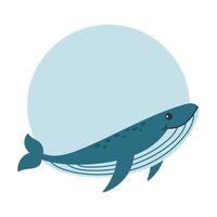 Whale with round frame. Cartoon vector illustration.