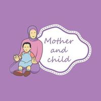 mother and child smiling while sitting and child on mother's lap vector