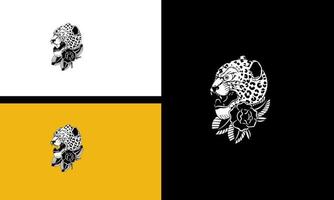 cabeza leopardo y flores vector línea Arte diseño
