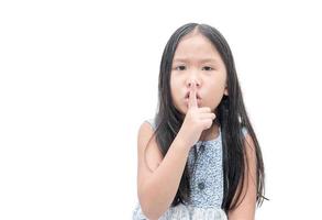 girl showing hand quiet silence sign gesture photo
