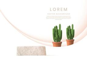 3d Mock up Brown cream podium with Cactus and Sands desert mini theme. Pedestal stage for product and cosmetic presentation. Abstract colorful scene for advertising. Sale promotion background. vector