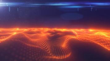 Abstract orange energy surface with magic waves of particles and points with an endation background of blur and glow with an abstract background, video 4K, 60 FPS