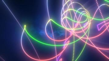 Abstract multi-colored rainbow glowing neon energy laser lines flying on a black background, video 4k, 60 fps