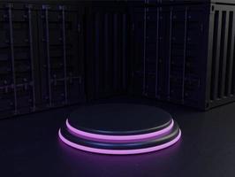 3d podium neon light and dark with container concept vector