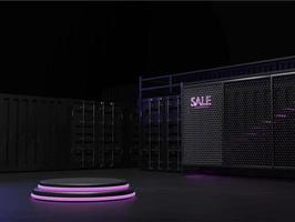 3d podium neon light and dark with container concept vector