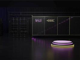 3d podium neon light and dark with container concept vector