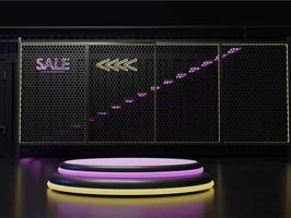 3d podium neon light and dark with container concept vector