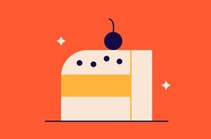 Geometric cake illustration, vector cake slice icon in flat design art.