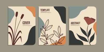 set of book cover designs with hand drawn foliage decorations. abstract retro botanical background.size A4 For notebooks, diary, schoolbook, planners, brochures, books, catalogs vector