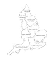 Inglaterra región mapa, blanco color con etiqueta vector