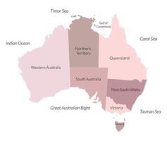 Australia map, political map and border ocean, pink color vector