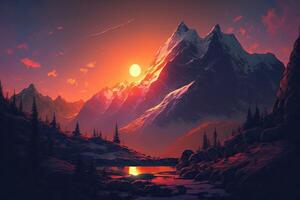 illustration of sunrise on the mountain photo